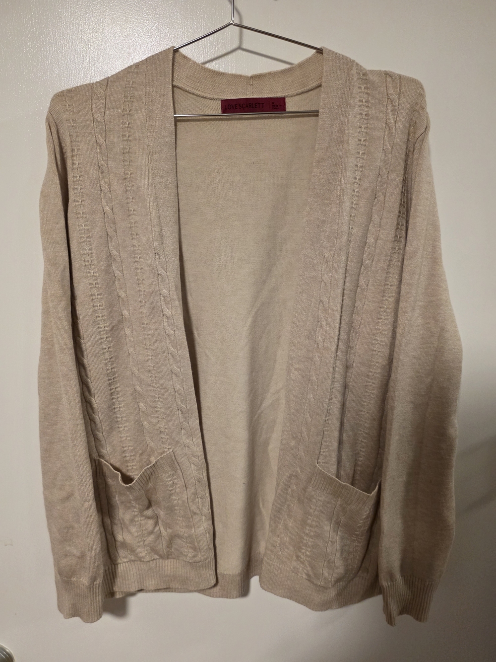 Scarlett Beige Open-Front Cable Cardigan